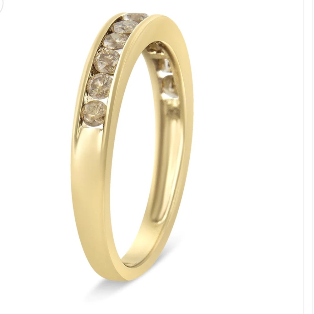 Haus of Brilliance 14K Yellow Gold Channel Set Champagne Diamond Band Ring Sz 5 - Picture 3 of 6
